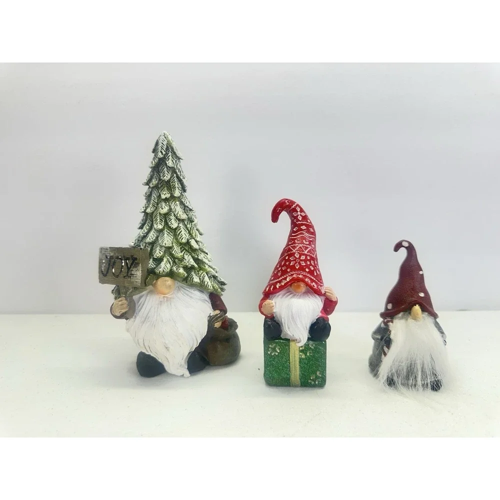 Christmas Gnome Figurines Set of 3 Resin Holiday Decor Tree Hat JOY Gift